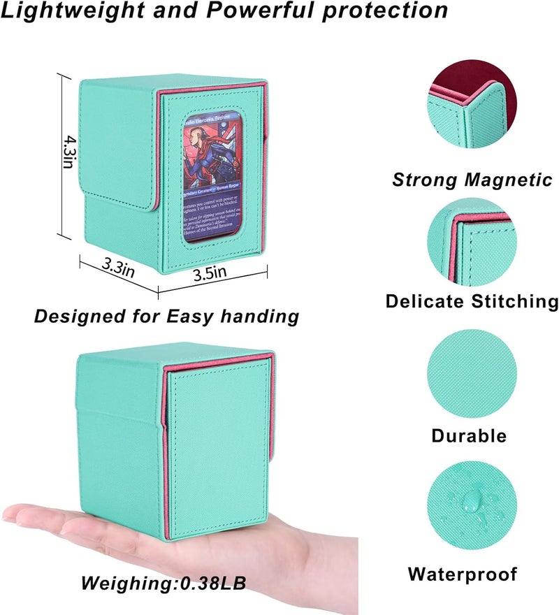 AFIING MTG Deck Box for Commander Display,Card Deck Case Fits 100 Double Sleeved Cards, Magic Commander TCG Card Storage Box with 2 Dividers,Dice Bag and 1 Toploader(Green Rose pink) - Image 5